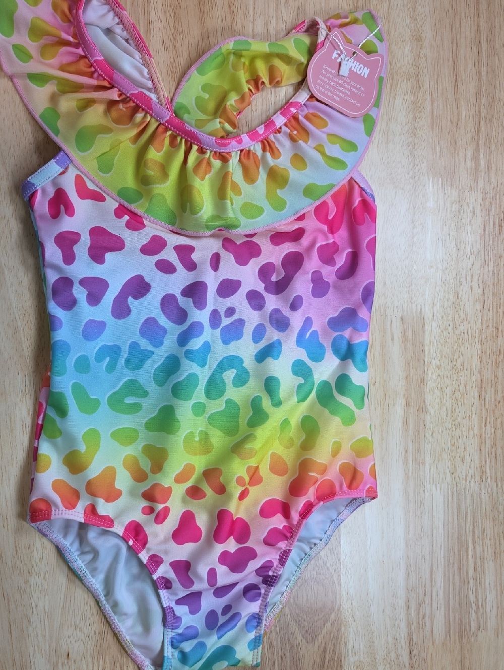 Girls' Rainbow Leopard Ruffle One-Piece Swimsuit